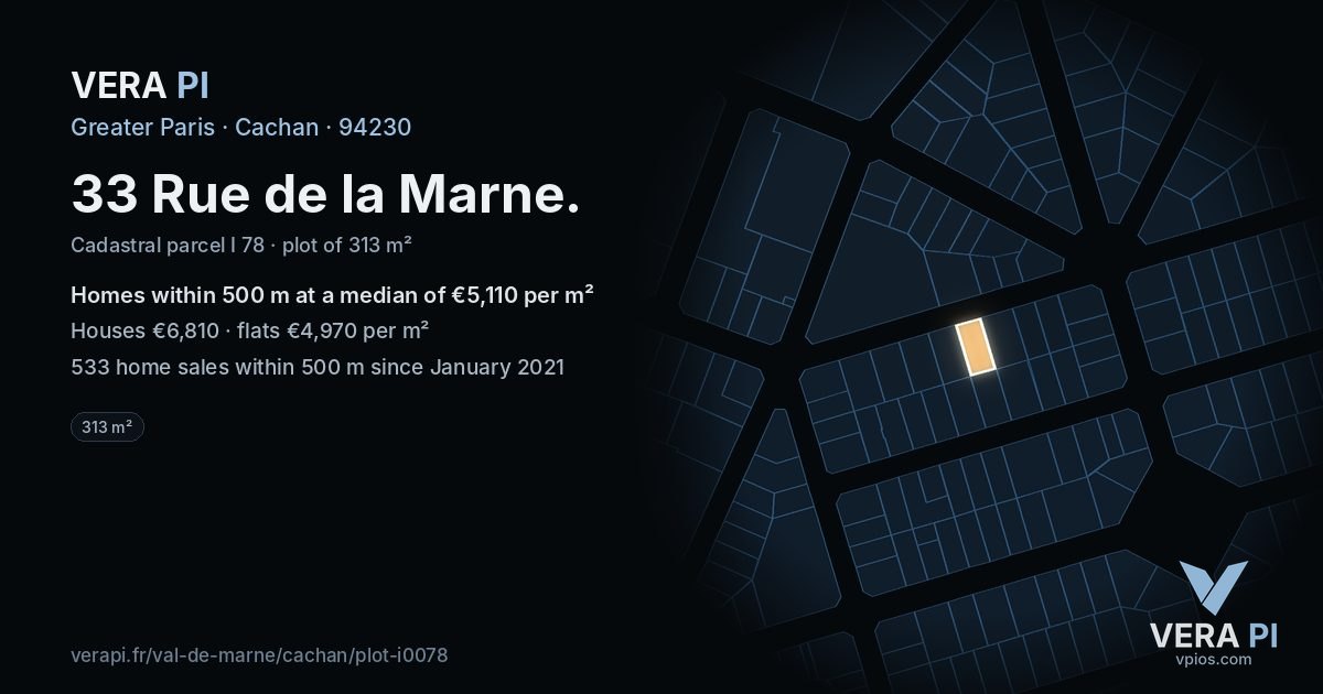 33 Rue de la Marne, Cachan at night – the plot lit, the parcels around coloured by the prices near them
