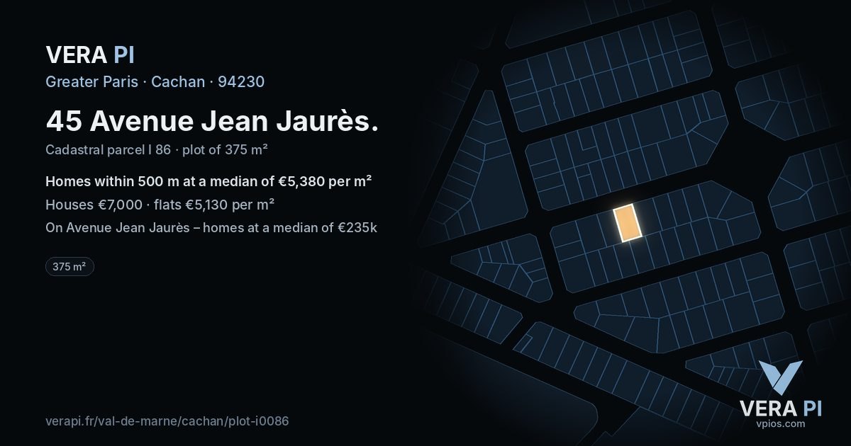 45 Avenue Jean Jaurès, Cachan at night – the plot lit, the parcels around coloured by the prices near them