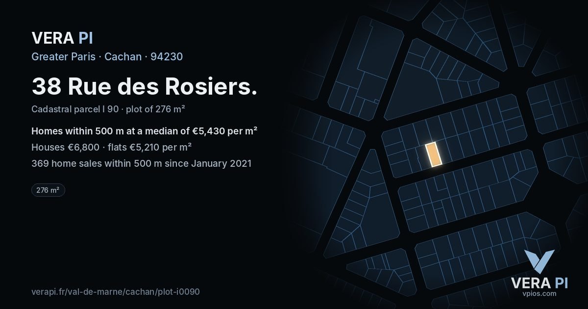 38 Rue des Rosiers, Cachan at night – the plot lit, the parcels around coloured by the prices near them