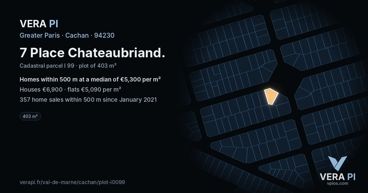 7 Place Chateaubriand, Cachan at night – the plot lit, the parcels around coloured by the prices near them
