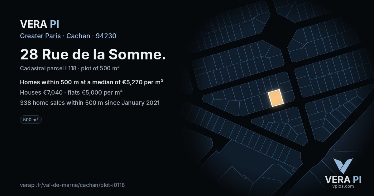 28 Rue de la Somme, Cachan at night – the plot lit, the parcels around coloured by the prices near them