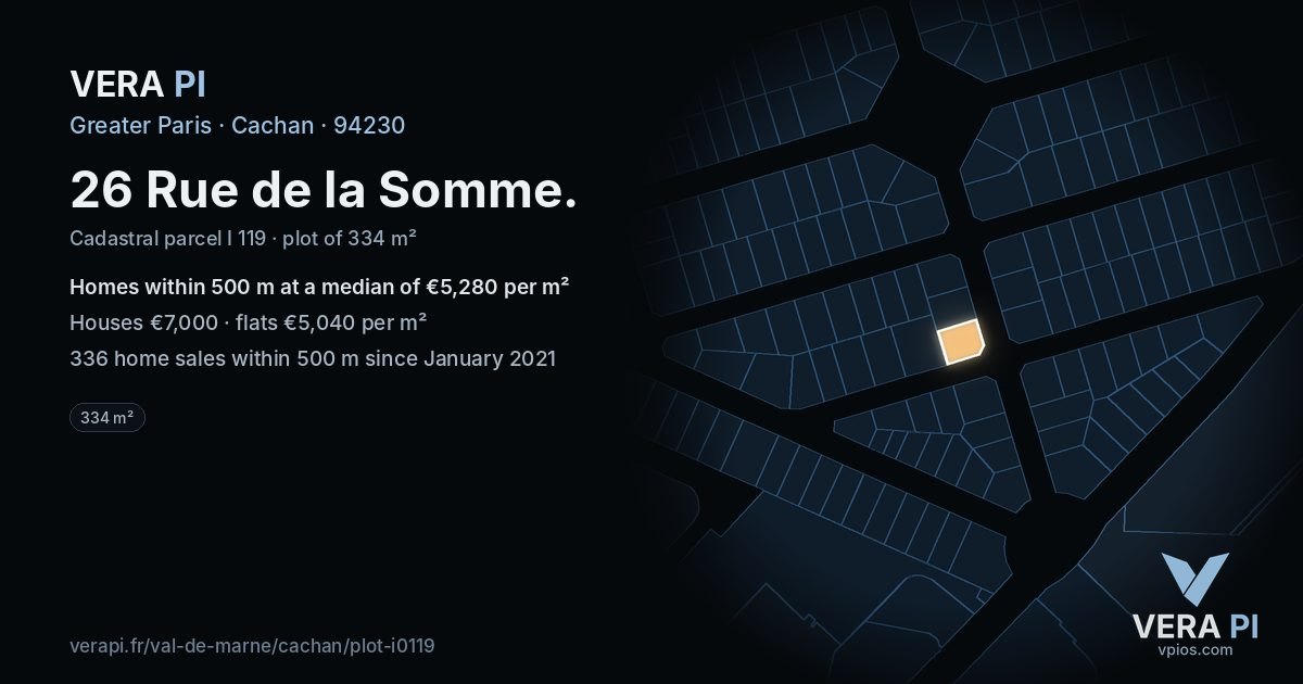 26 Rue de la Somme, Cachan at night – the plot lit, the parcels around coloured by the prices near them