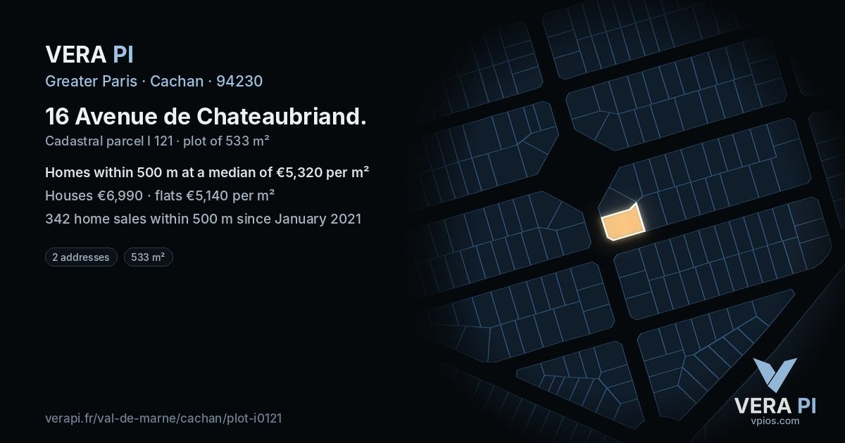 16 Avenue de Chateaubriand, Cachan at night – the plot lit, the parcels around coloured by the prices near them