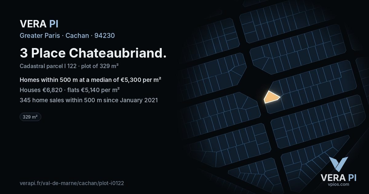 3 Place Chateaubriand, Cachan at night – the plot lit, the parcels around coloured by the prices near them