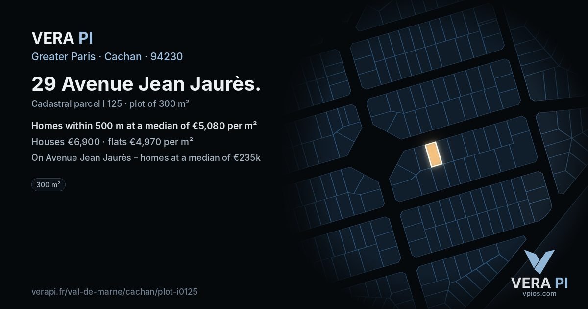 29 Avenue Jean Jaurès, Cachan at night – the plot lit, the parcels around coloured by the prices near them