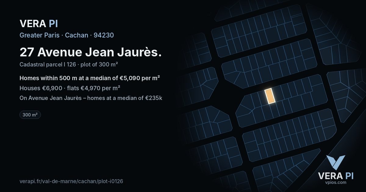 27 Avenue Jean Jaurès, Cachan at night – the plot lit, the parcels around coloured by the prices near them