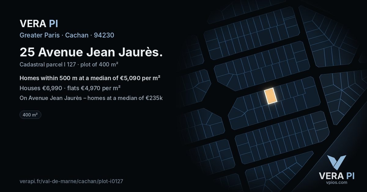 25 Avenue Jean Jaurès, Cachan at night – the plot lit, the parcels around coloured by the prices near them