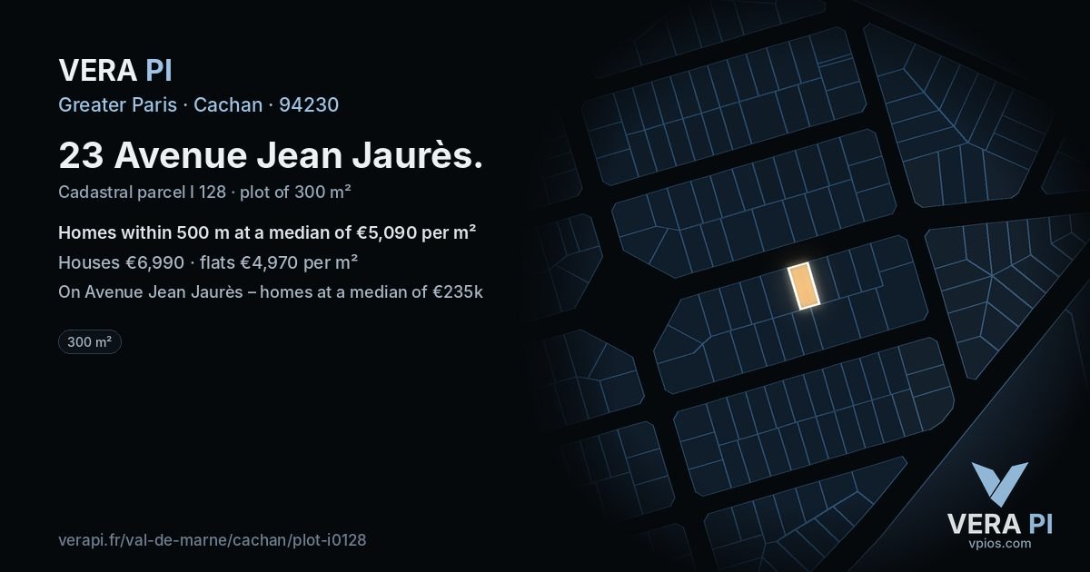 23 Avenue Jean Jaurès, Cachan at night – the plot lit, the parcels around coloured by the prices near them