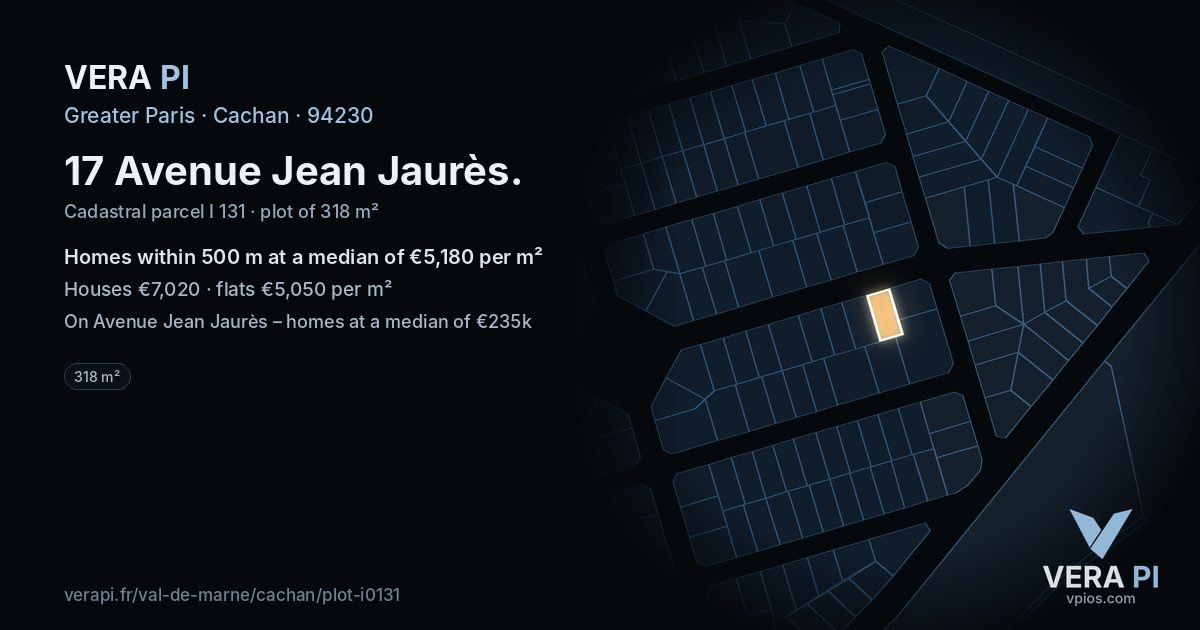17 Avenue Jean Jaurès, Cachan at night – the plot lit, the parcels around coloured by the prices near them