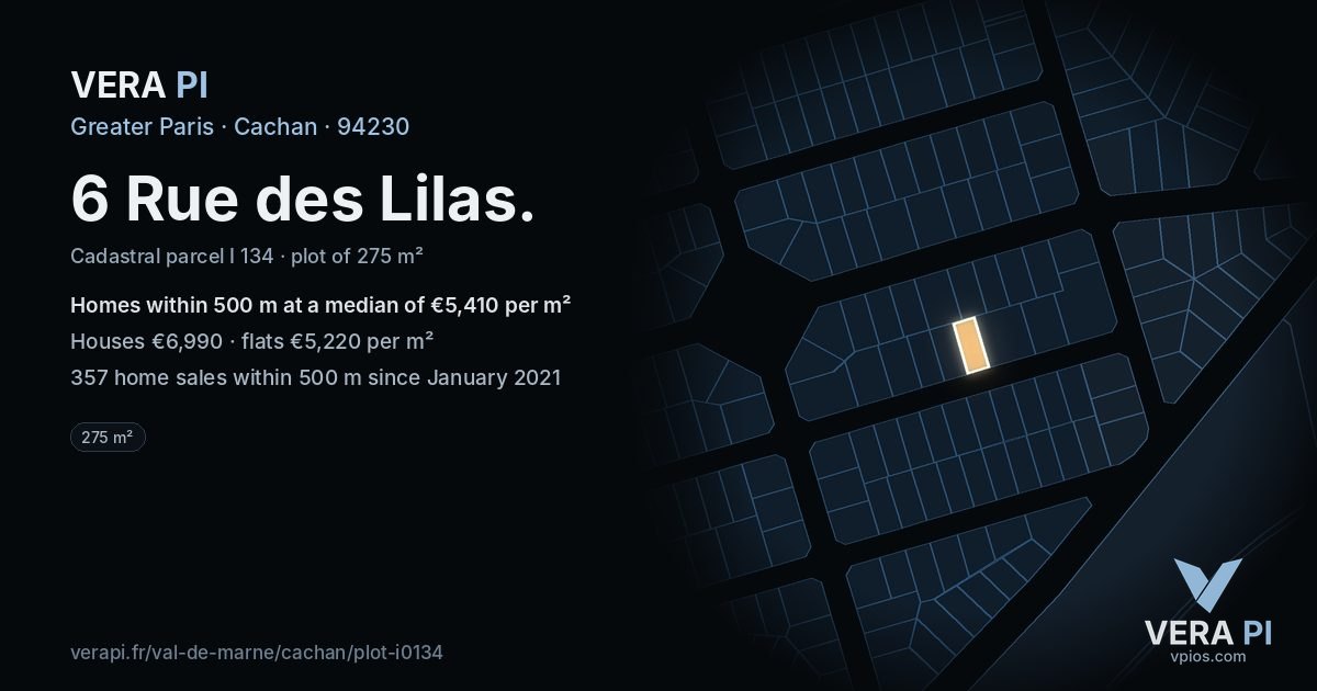6 Rue des Lilas, Cachan at night – the plot lit, the parcels around coloured by the prices near them
