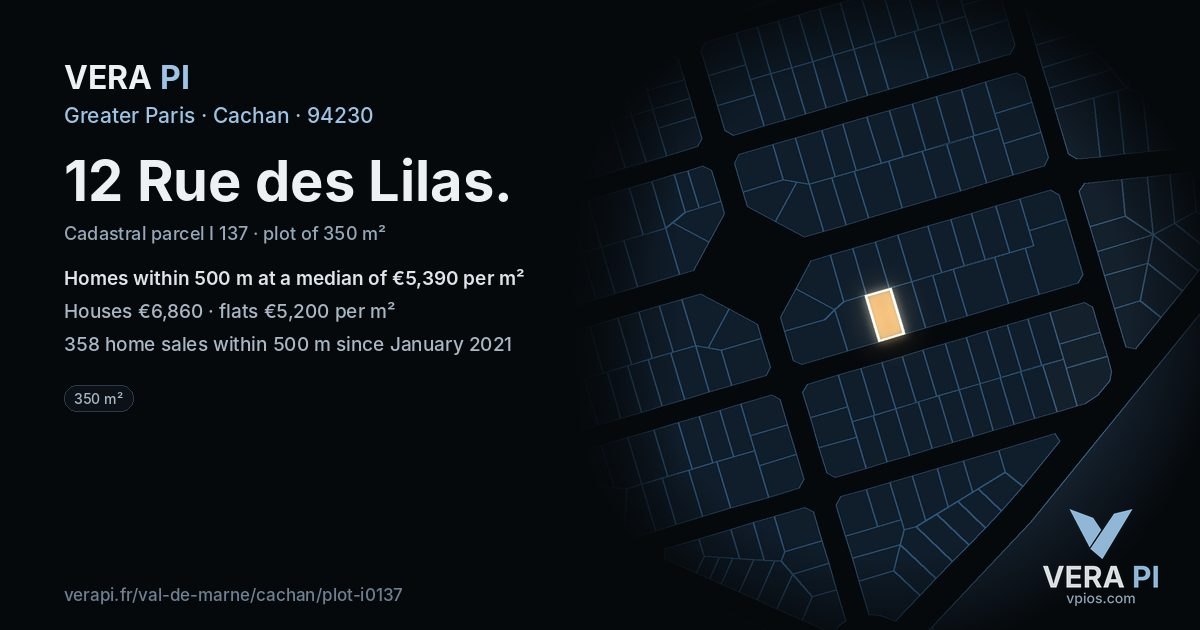 12 Rue des Lilas, Cachan at night – the plot lit, the parcels around coloured by the prices near them
