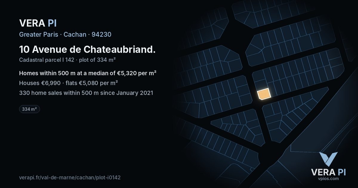 10 Avenue de Chateaubriand, Cachan at night – the plot lit, the parcels around coloured by the prices near them