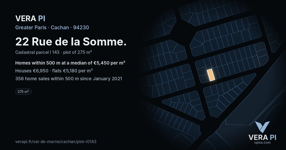 22 Rue de la Somme, Cachan at night – the plot lit, the parcels around coloured by the prices near them