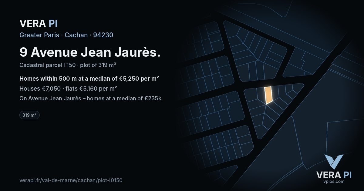 9 Avenue Jean Jaurès, Cachan at night – the plot lit, the parcels around coloured by the prices near them