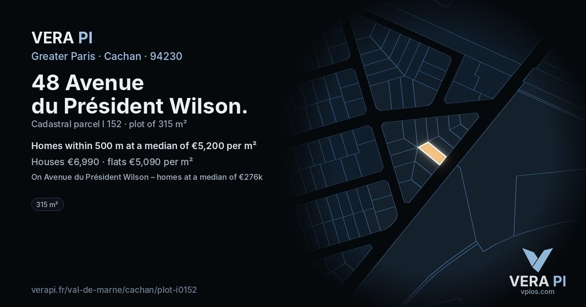 48 Avenue du Président Wilson, Cachan at night – the plot lit, the parcels around coloured by the prices near them