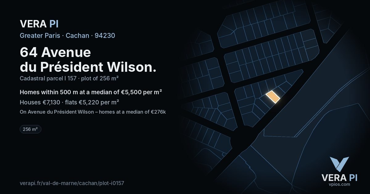 64 Avenue du Président Wilson, Cachan at night – the plot lit, the parcels around coloured by the prices near them