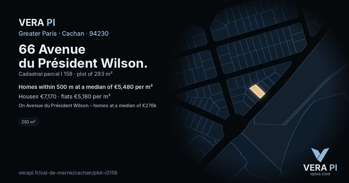 66 Avenue du Président Wilson, Cachan at night – the plot lit, the parcels around coloured by the prices near them