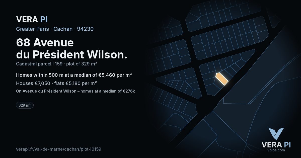 68 Avenue du Président Wilson, Cachan at night – the plot lit, the parcels around coloured by the prices near them