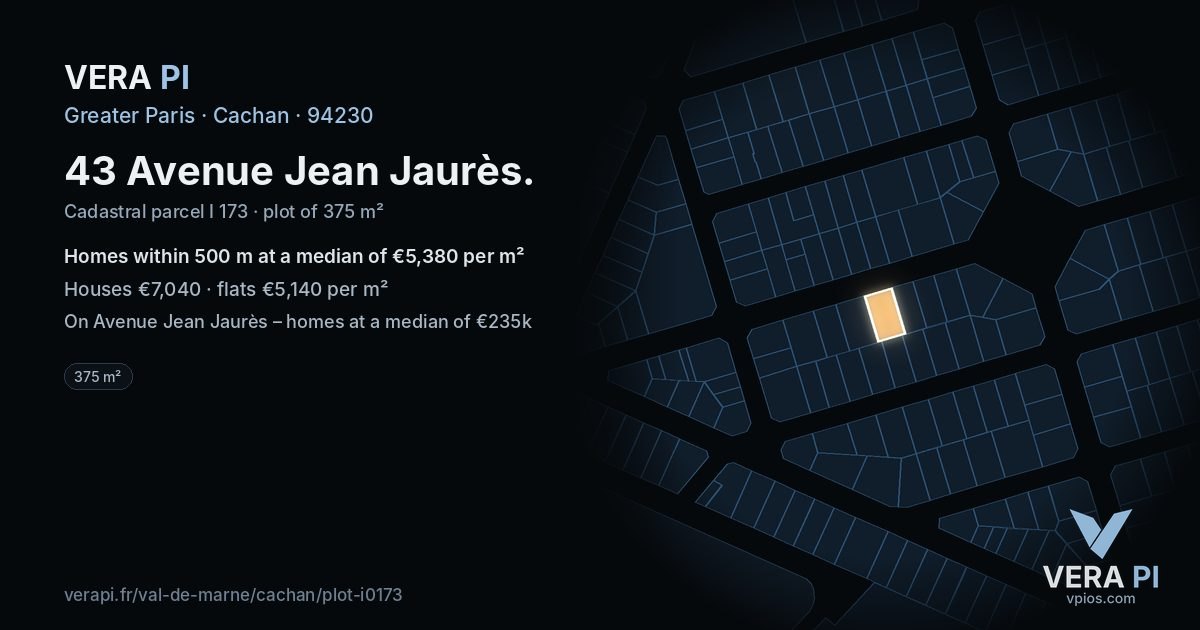 43 Avenue Jean Jaurès, Cachan at night – the plot lit, the parcels around coloured by the prices near them