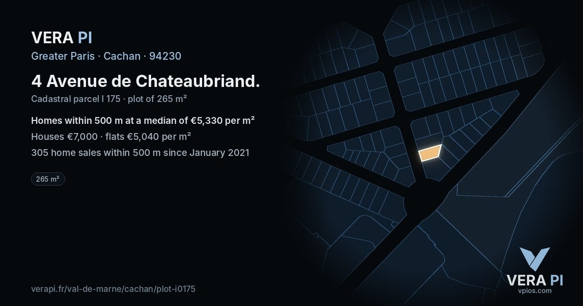 4 Avenue de Chateaubriand, Cachan at night – the plot lit, the parcels around coloured by the prices near them