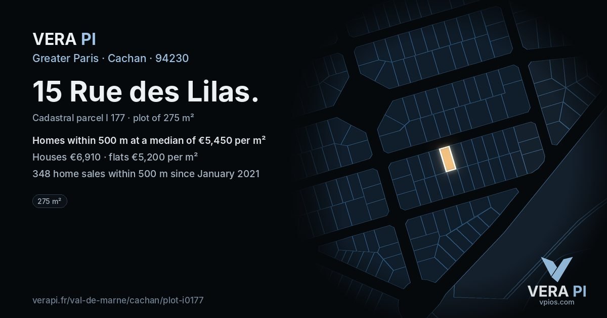 15 Rue des Lilas, Cachan at night – the plot lit, the parcels around coloured by the prices near them