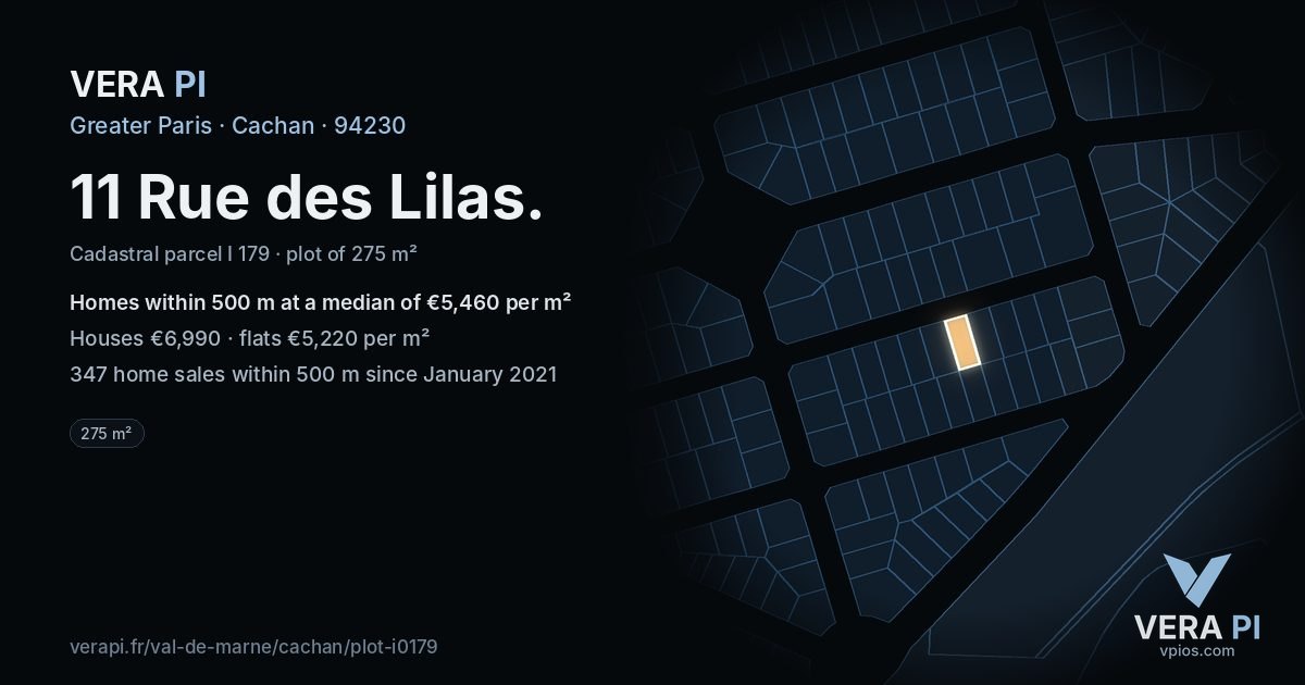 11 Rue des Lilas, Cachan at night – the plot lit, the parcels around coloured by the prices near them