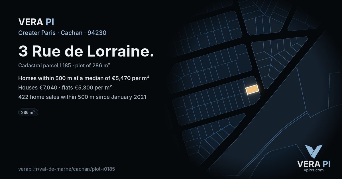 3 Rue de Lorraine, Cachan at night – the plot lit, the parcels around coloured by the prices near them