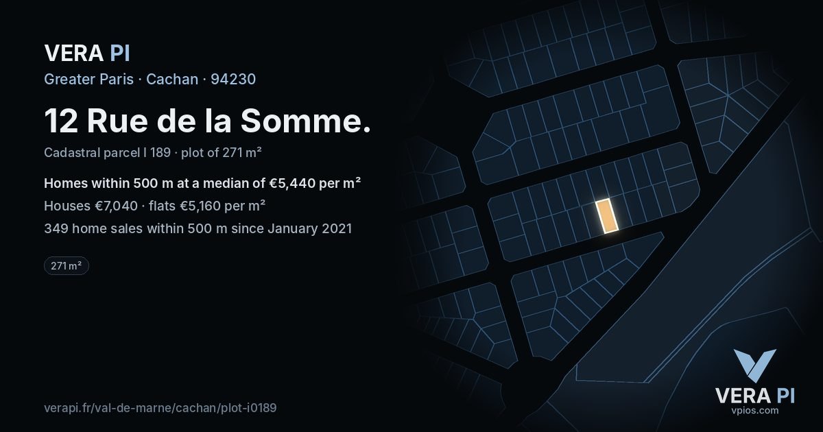 12 Rue de la Somme, Cachan at night – the plot lit, the parcels around coloured by the prices near them