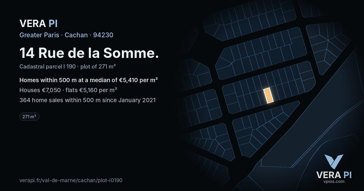 14 Rue de la Somme, Cachan at night – the plot lit, the parcels around coloured by the prices near them
