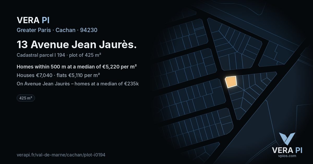 13 Avenue Jean Jaurès, Cachan at night – the plot lit, the parcels around coloured by the prices near them