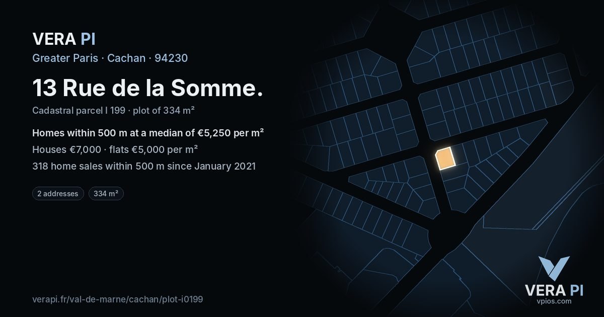 13 Rue de la Somme, Cachan at night – the plot lit, the parcels around coloured by the prices near them