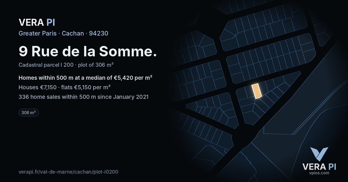 9 Rue de la Somme, Cachan at night – the plot lit, the parcels around coloured by the prices near them