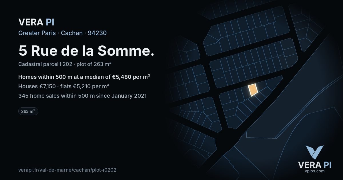 5 Rue de la Somme, Cachan at night – the plot lit, the parcels around coloured by the prices near them