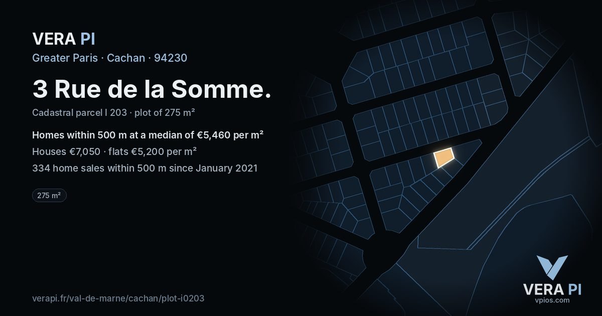 3 Rue de la Somme, Cachan at night – the plot lit, the parcels around coloured by the prices near them