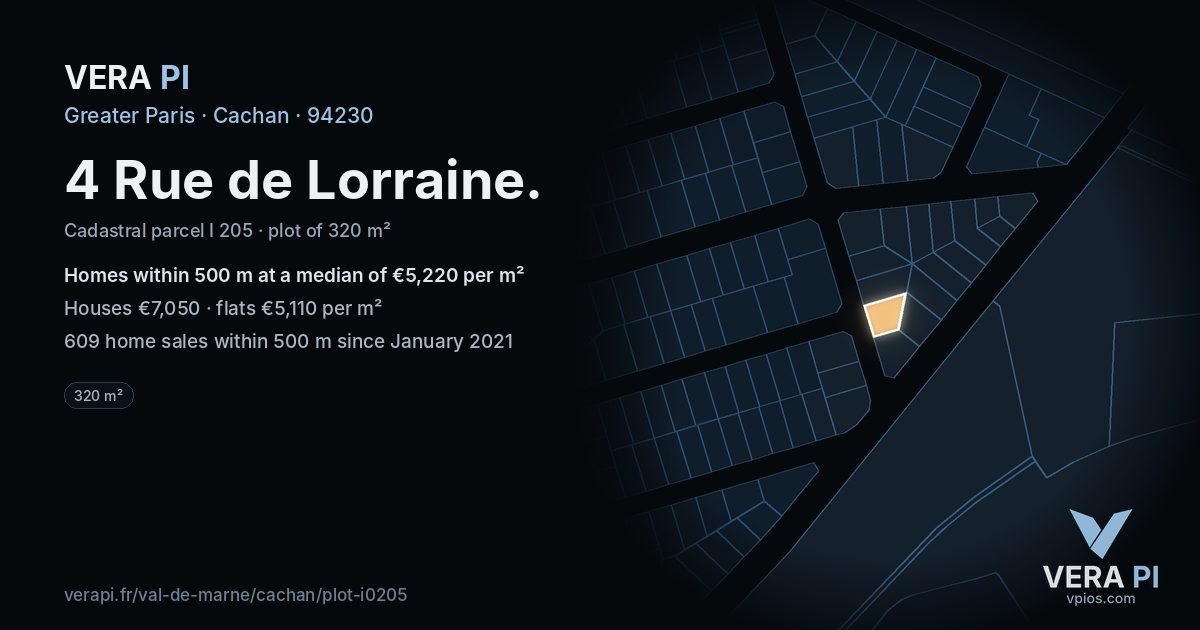 4 Rue de Lorraine, Cachan at night – the plot lit, the parcels around coloured by the prices near them