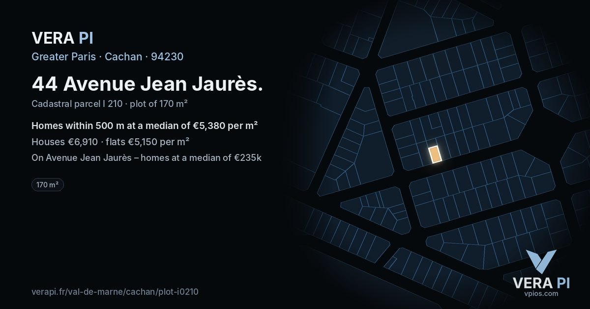 44 Avenue Jean Jaurès, Cachan at night – the plot lit, the parcels around coloured by the prices near them