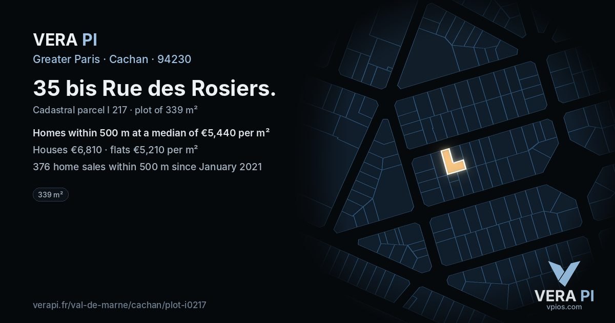 35 bis Rue des Rosiers, Cachan at night – the plot lit, the parcels around coloured by the prices near them