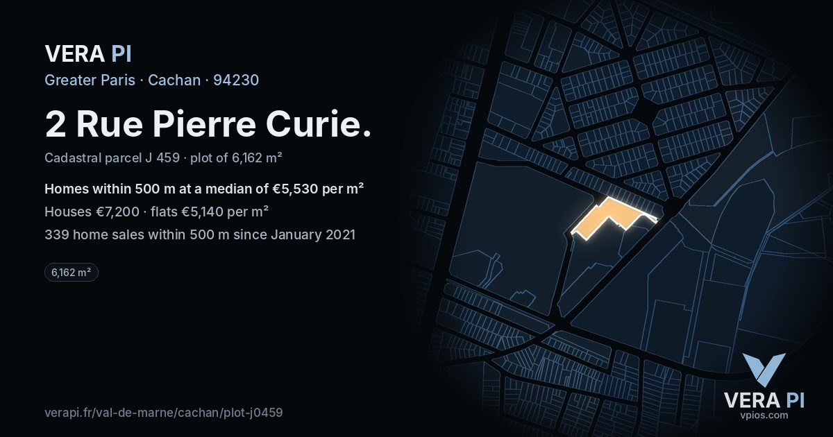 2 Rue Pierre Curie, Cachan at night – the plot lit, the parcels around coloured by the prices near them