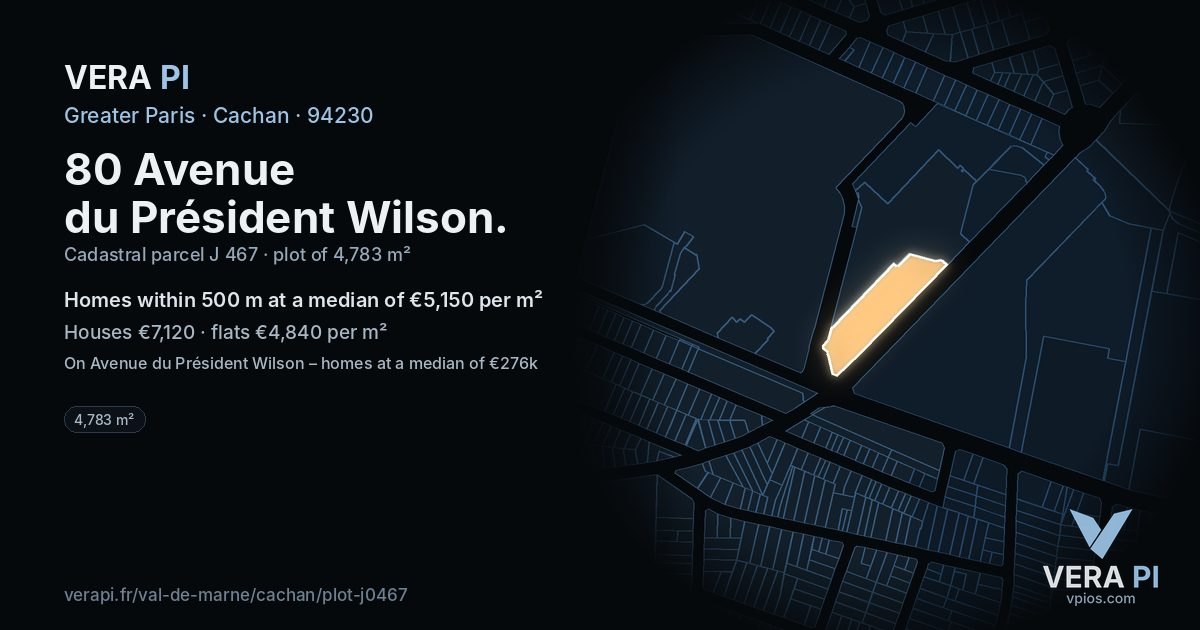 80 Avenue du Président Wilson, Cachan at night – the plot lit, the parcels around coloured by the prices near them
