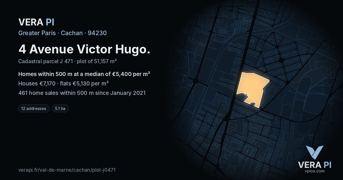4 Avenue Victor Hugo, Cachan at night – the plot lit, the parcels around coloured by the prices near them