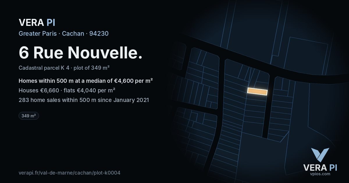 6 Rue Nouvelle, Cachan at night – the plot lit, the parcels around coloured by the prices near them
