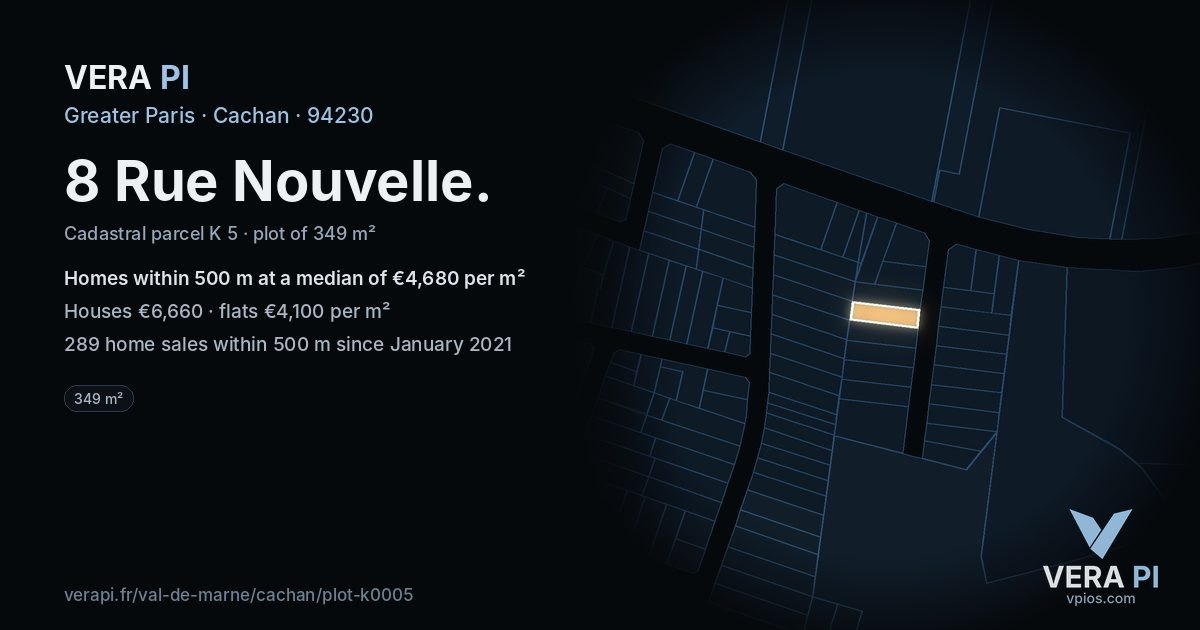 8 Rue Nouvelle, Cachan at night – the plot lit, the parcels around coloured by the prices near them