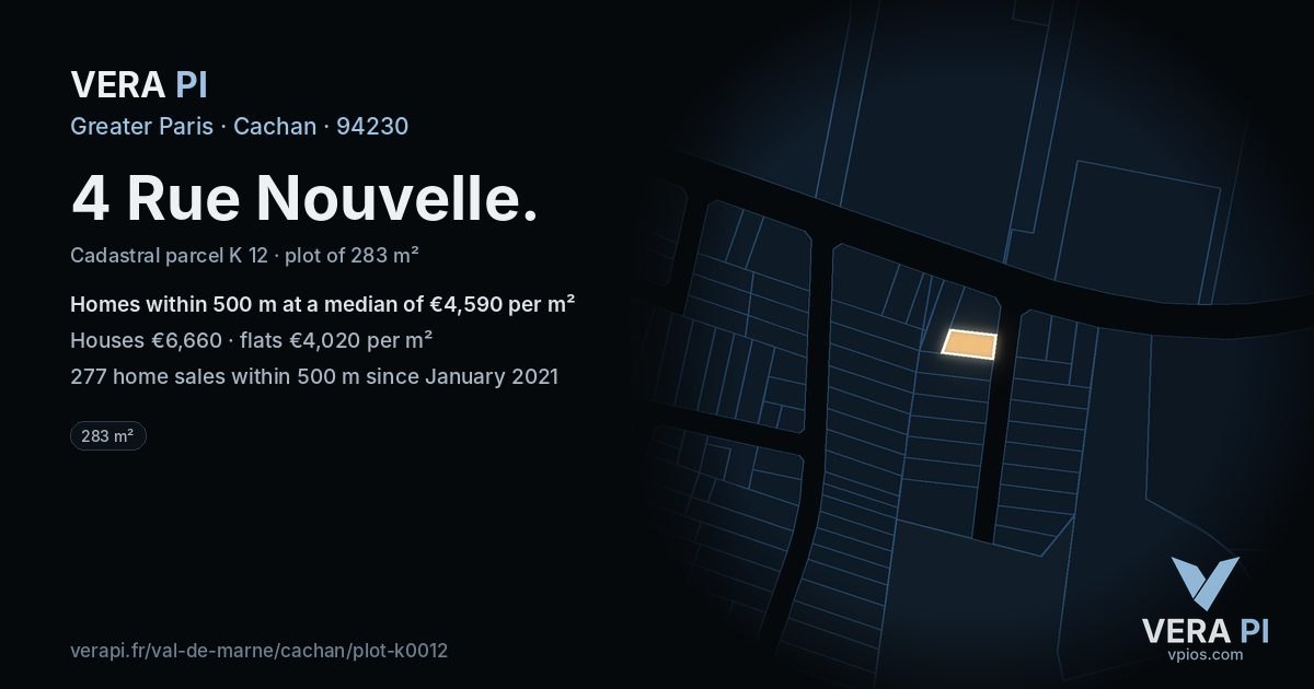 4 Rue Nouvelle, Cachan at night – the plot lit, the parcels around coloured by the prices near them