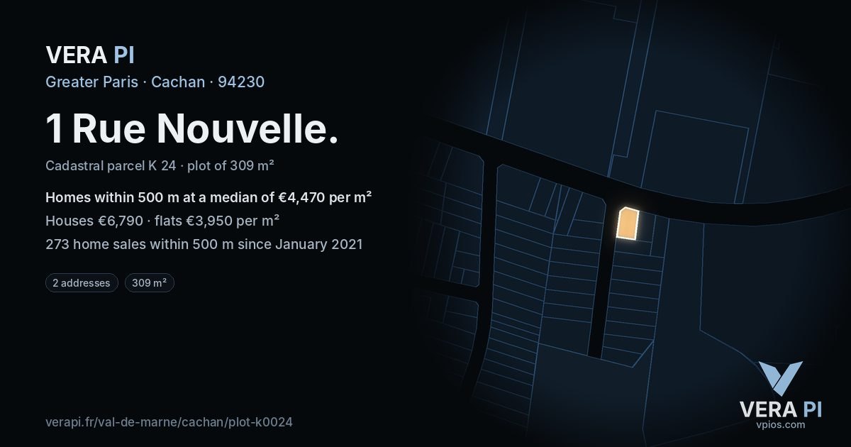 1 Rue Nouvelle, Cachan at night – the plot lit, the parcels around coloured by the prices near them