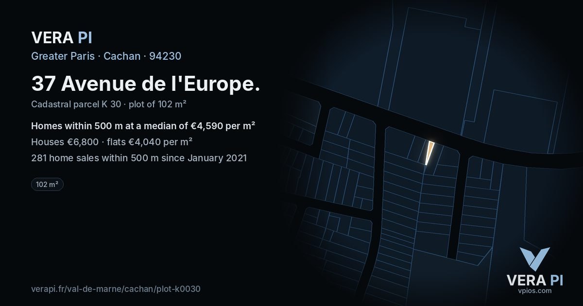 37 Avenue de l'Europe, Cachan at night – the plot lit, the parcels around coloured by the prices near them
