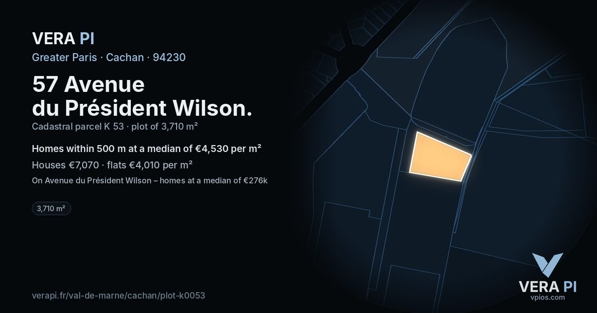 57 Avenue du Président Wilson, Cachan at night – the plot lit, the parcels around coloured by the prices near them