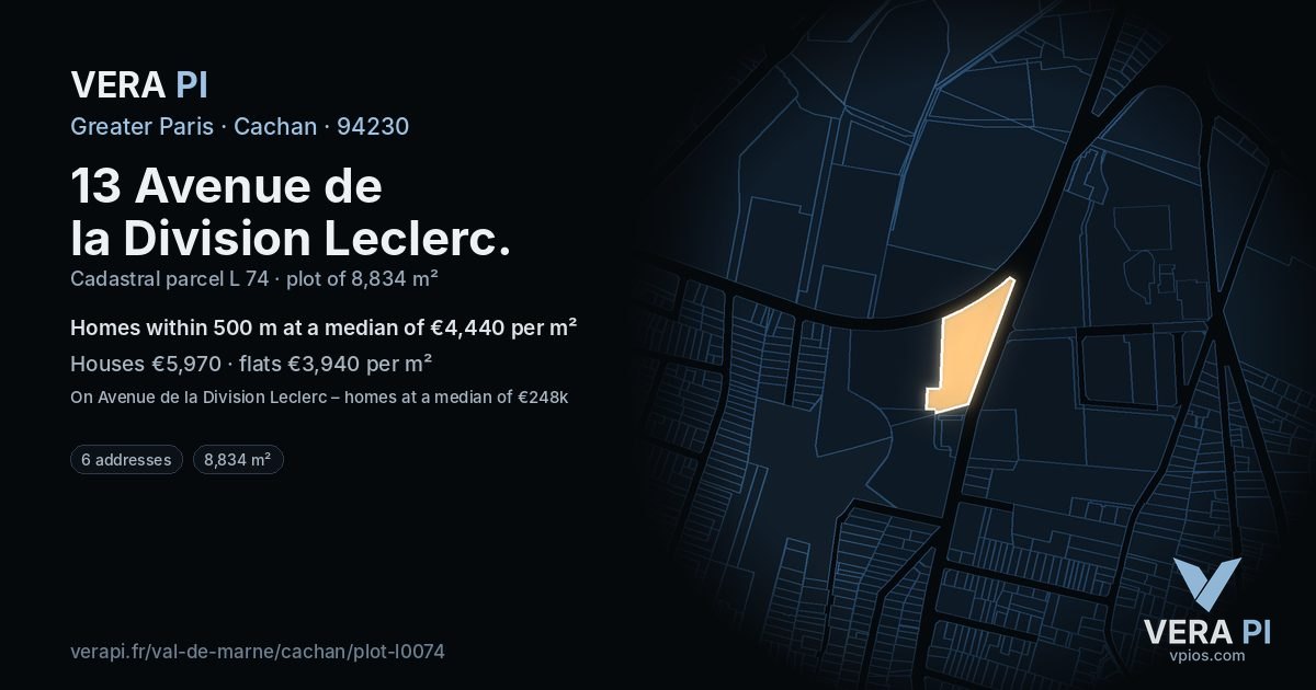 13 Avenue de la Division Leclerc, Cachan at night – the plot lit, the parcels around coloured by the prices near them