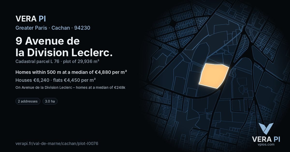 9 Avenue de la Division Leclerc, Cachan at night – the plot lit, the parcels around coloured by the prices near them