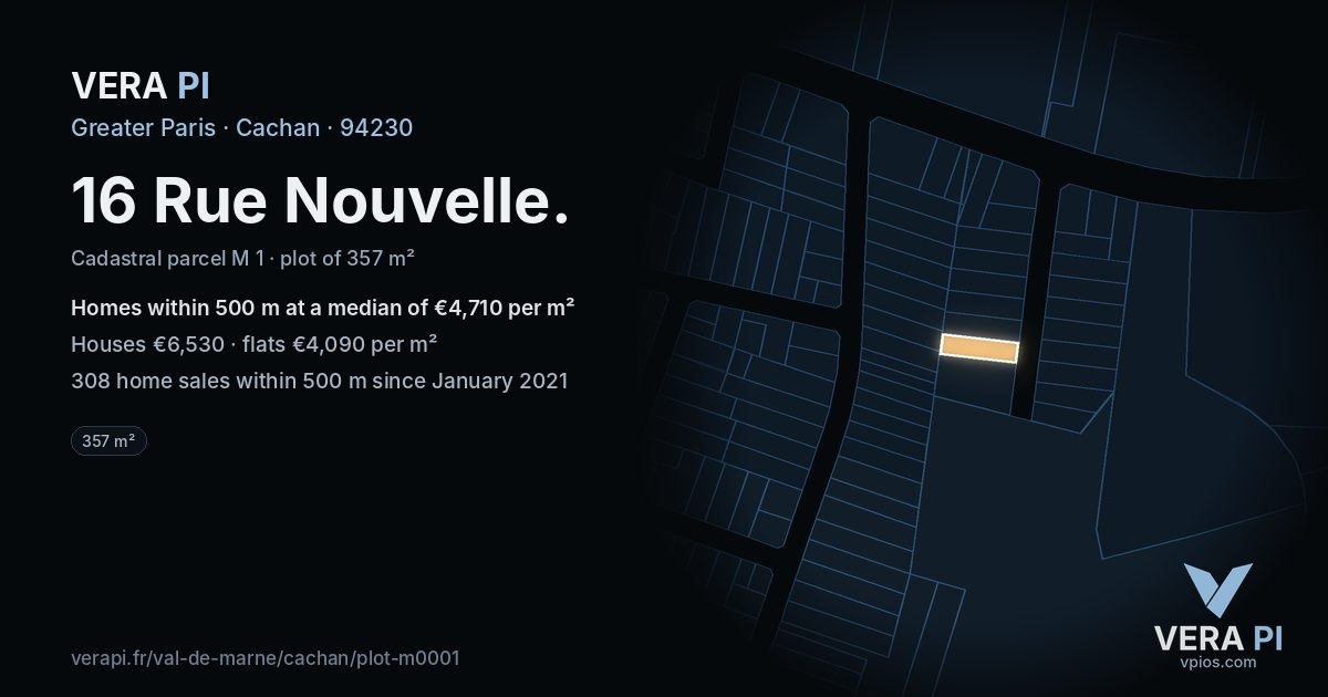 16 Rue Nouvelle, Cachan at night – the plot lit, the parcels around coloured by the prices near them