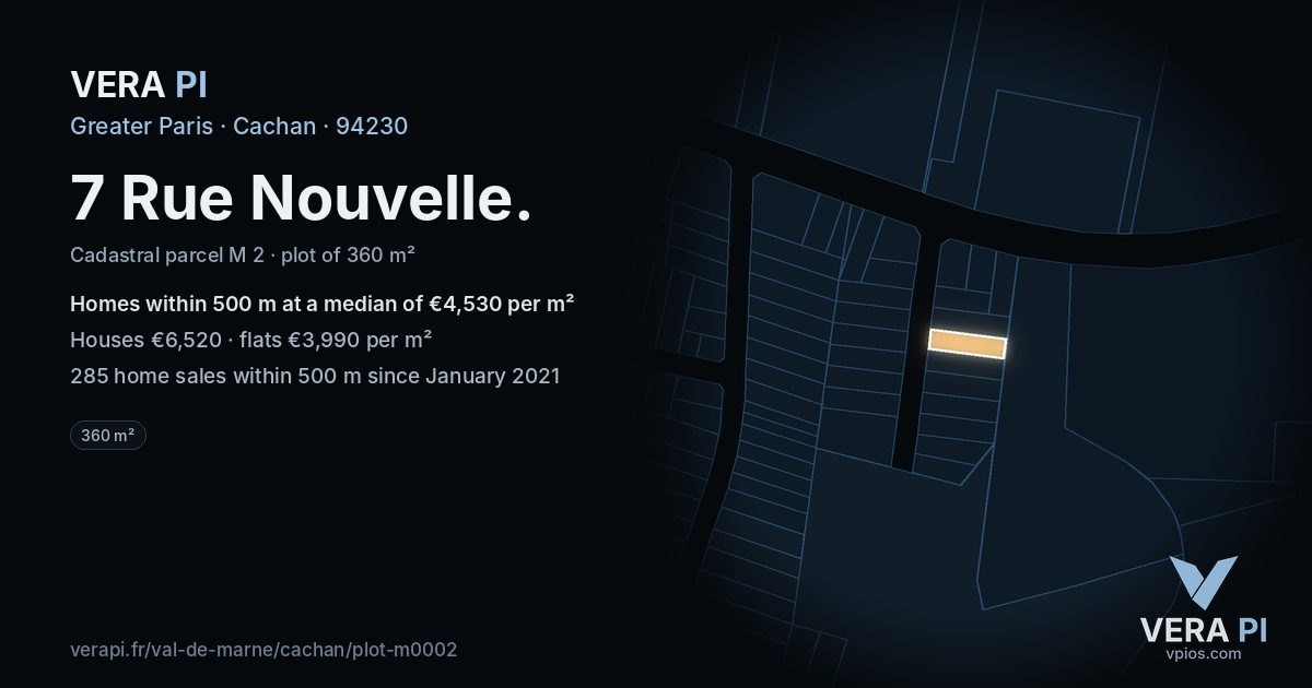 7 Rue Nouvelle, Cachan at night – the plot lit, the parcels around coloured by the prices near them